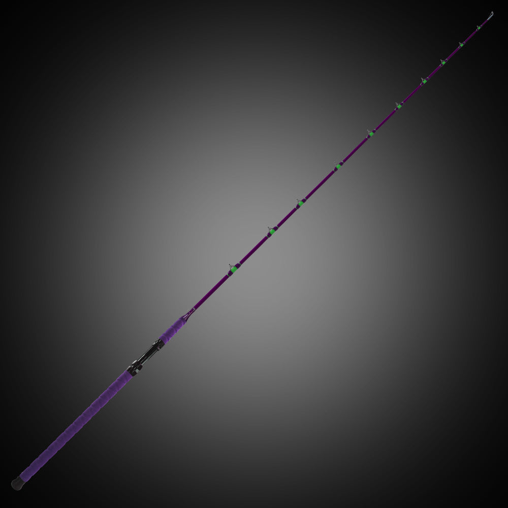 custom purple fishing rod Carbon Elite Spinning SlimeCat Rods 50lbsRod weight Custom Rod Pricing J-STick'um
